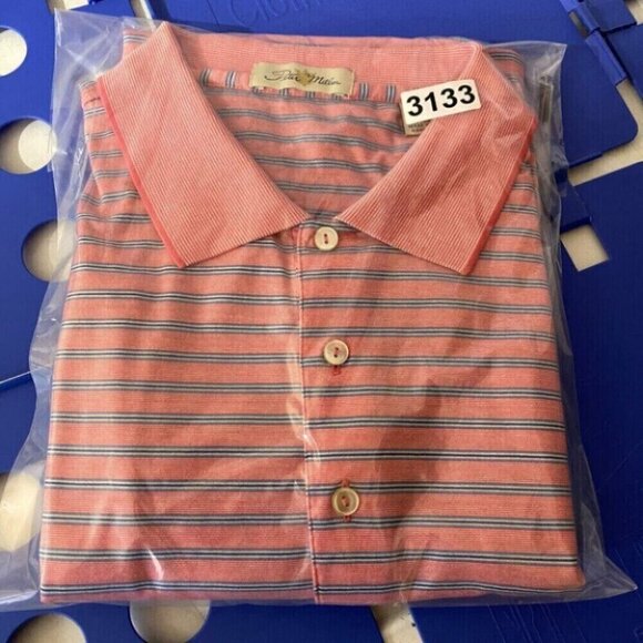 Peter Millar Polo Shirt Mens XL Pink Blue Striped Preppy Golf Casual S/S - Picture 10 of 11